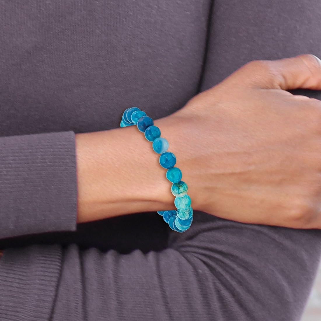 JewelryWeb 8mm Blue Fire Agate Beaded Stretch Bracelet Stretch Bracelet for Women