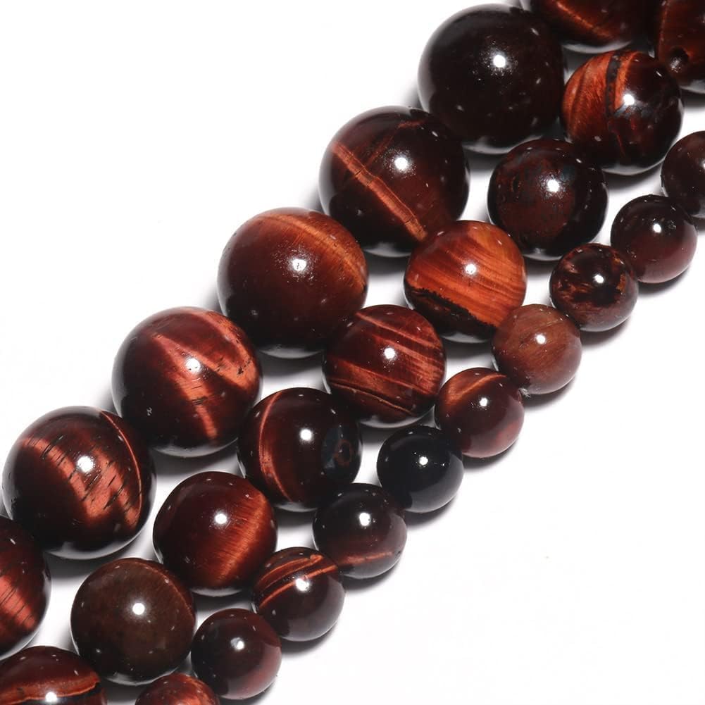 Yochus 45pcs Red Tiger Eye Beads，8mm Healing Power Natural Stone Round Loose Beads for Jewelry Making Earring Necklace DIY Crafts