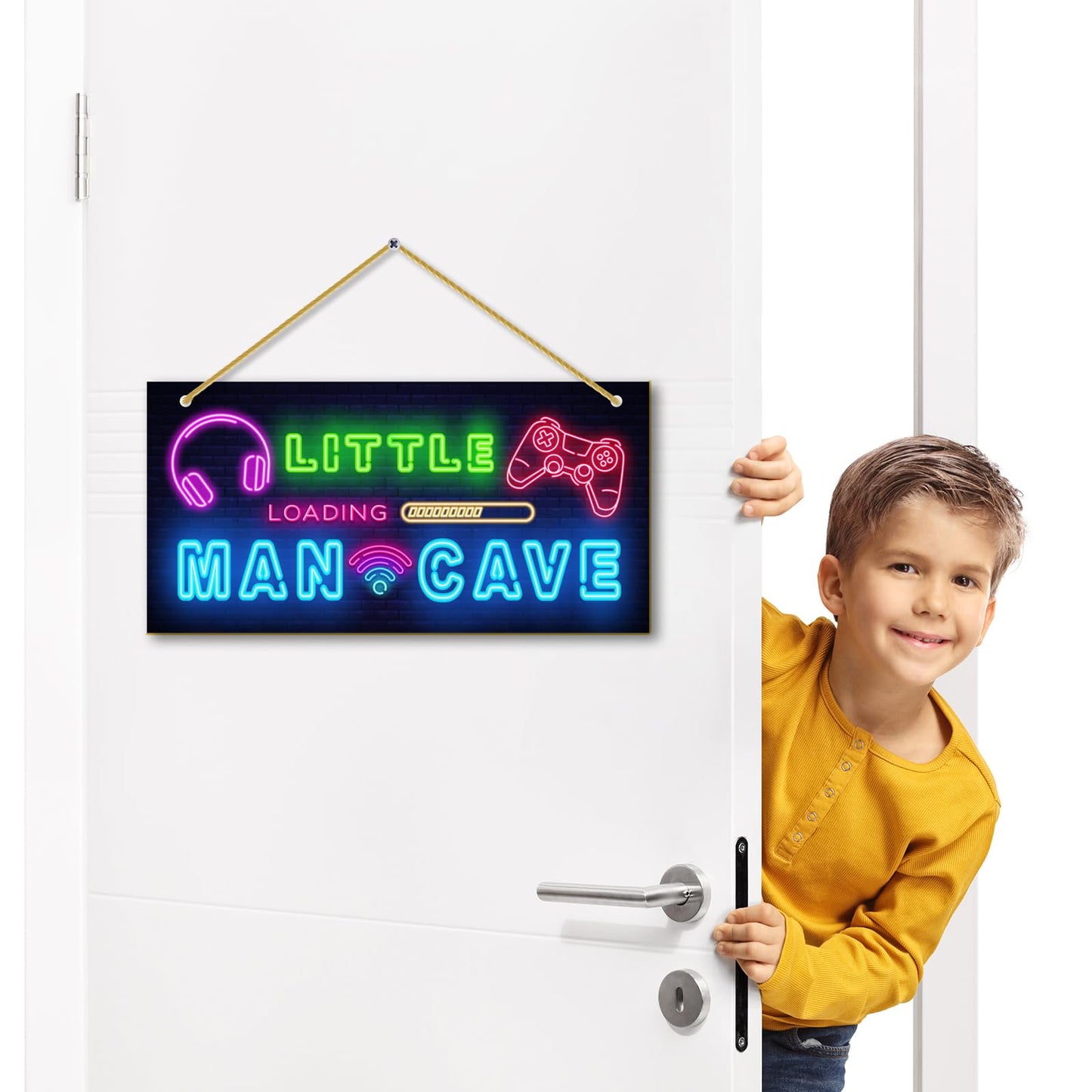 Little Man Cave, Boys Gaming Room Decor Wooden Door Sign for Gamer Room, Baby Boys Bedroom Wall Decorations for Nursery Toddler Nursery Playroom Wall Art