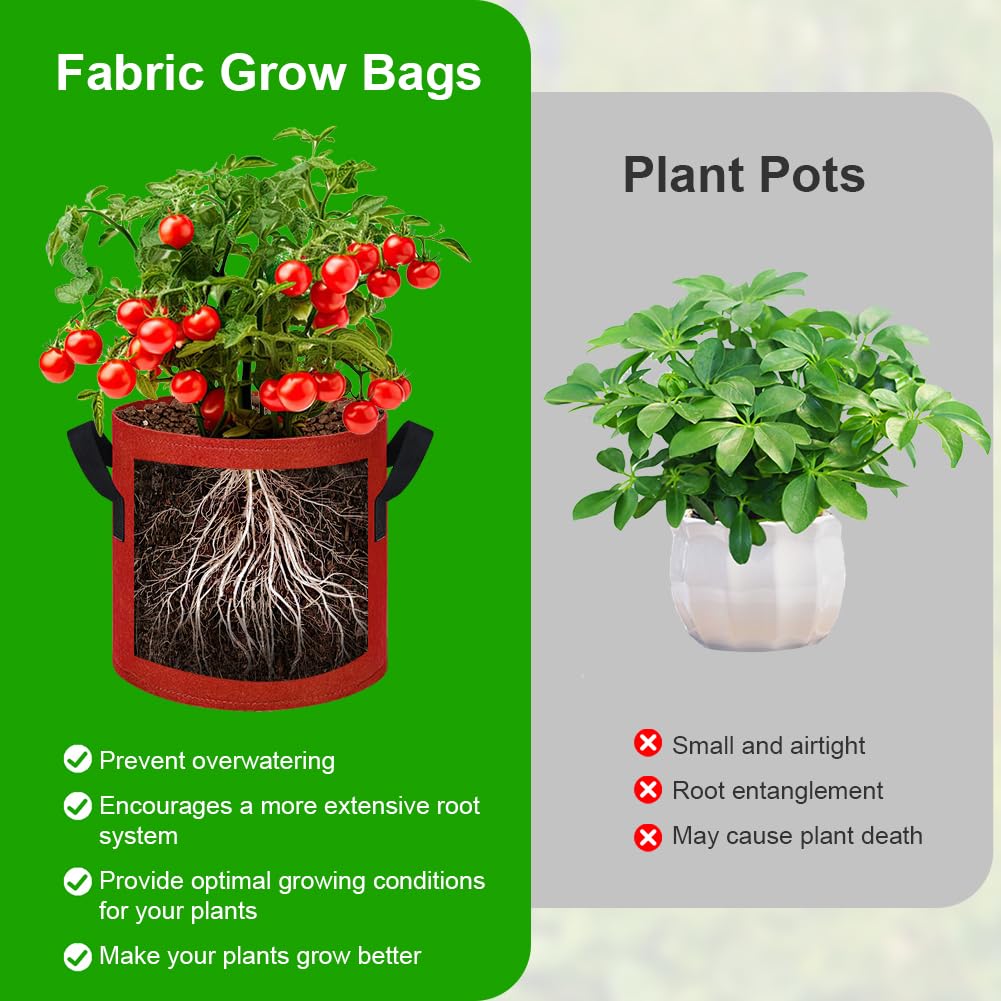 kuchisity 5 Gallon Grow Bags, 12 Pack Multicolor Fabric Plant Pot Bag with Handles Plant Grow Bags for Flowers, Fruits and Vegetables ﻿(Blue+Green+Yellow+Orange+Red+Purple)