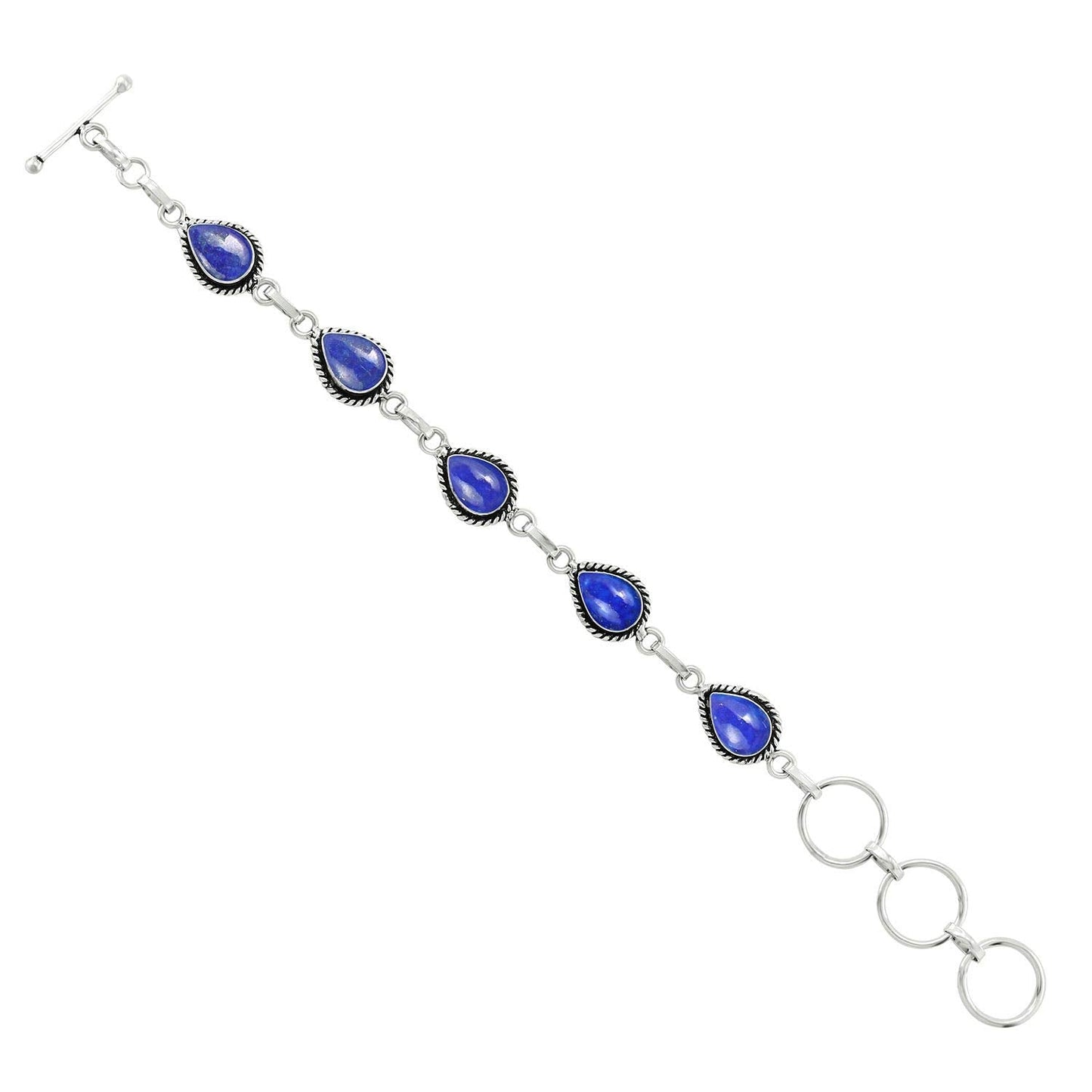 Natural Lapis Lazuli Silver Plated Link Bracelet for Women - Blue Stone September Birthstone Adjustable Handmade Vintage Style Jewelry Bracelet - Mother's Day Gifts for Mom