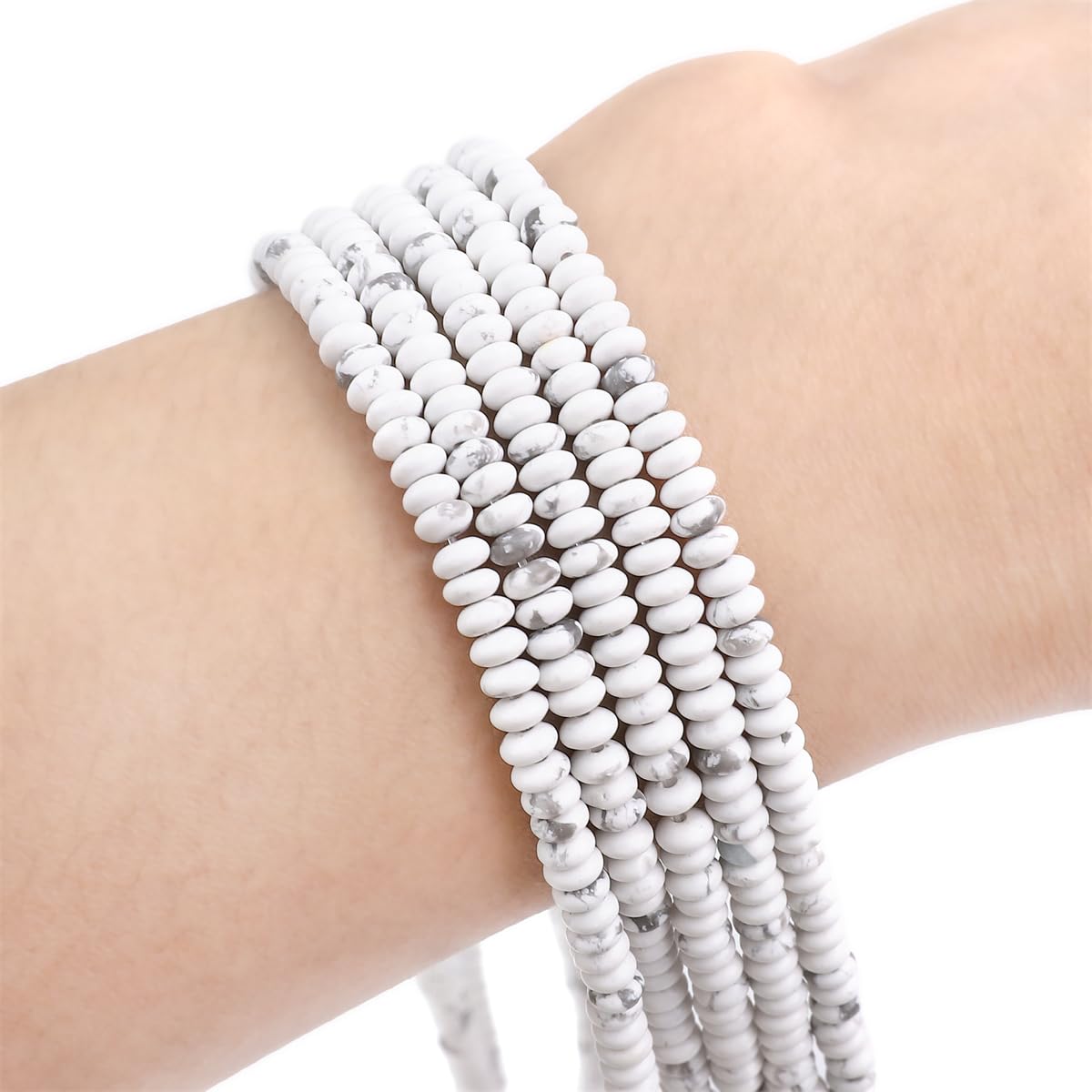 BEADIA Natural White Howlite Spacer Beads Caps Rondelle Disk Loose Beads for Beading Jewelry Making 4mmx2mm 38cm