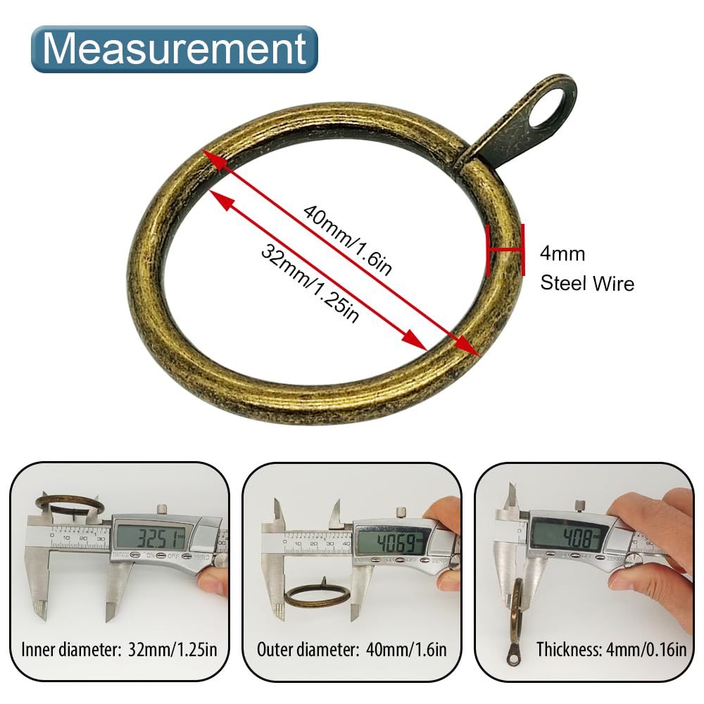 WANXIANG 20 pcs Metal Curtain Rings with Eyelet, 1-1/4 inch Inner Diameter,Fits Up to 1 Inch Rod, Bronze