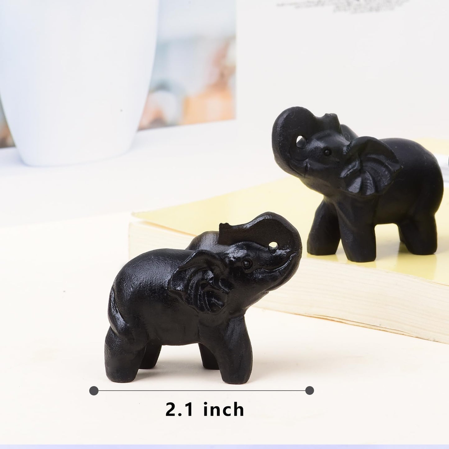 Ytbeoxk 2.1 Inch Black Obsidian Elephant Crystals Decor, Healing Crystal Cute Figurines, Black Elephant Gemstones Decorations Statue, Lucky Reiki Stones in Home Office Meditation Gift for Women Men