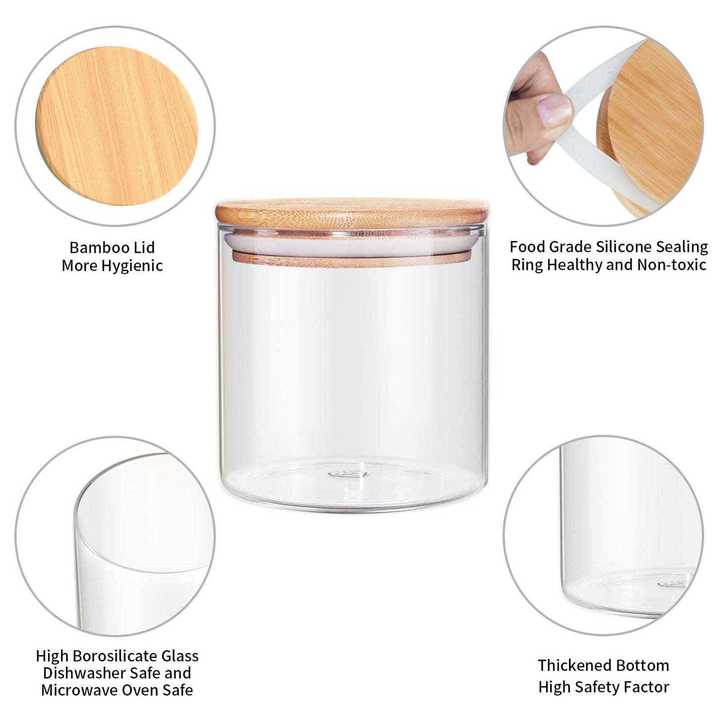 18 Oz/550 ML Glass Jar with Lid, Clear Thickened Version Glass Storage Containers with Sealed Bamboo Lid, For Coffee, Sugar, Spices, Tea, Beans, Candy, Cookie