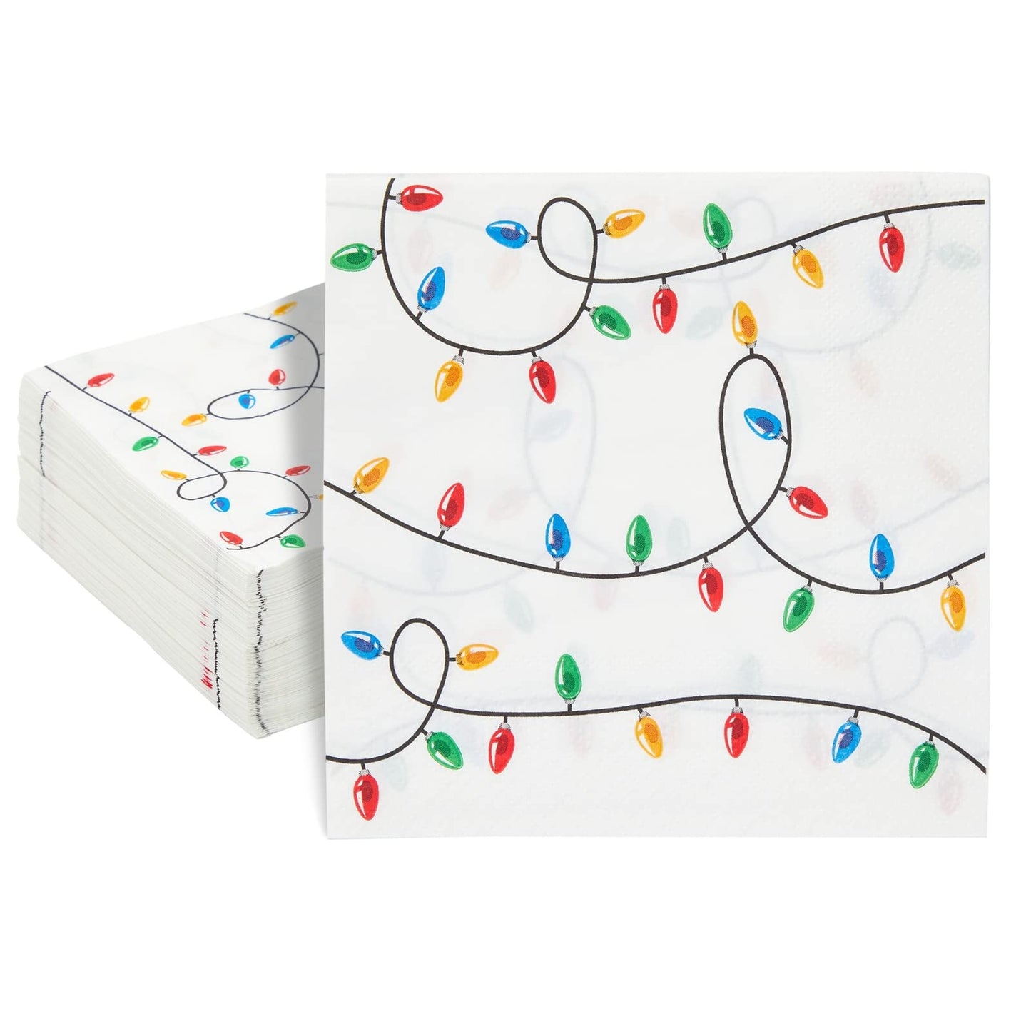 Luncheon Paper Napkins - Absorbent & Soft Party Napkins - Durable 2-Ply for Table Protection - Decorative String Lights for Table Decor - 6.5 x 6.5 in Folded, Pack of 100