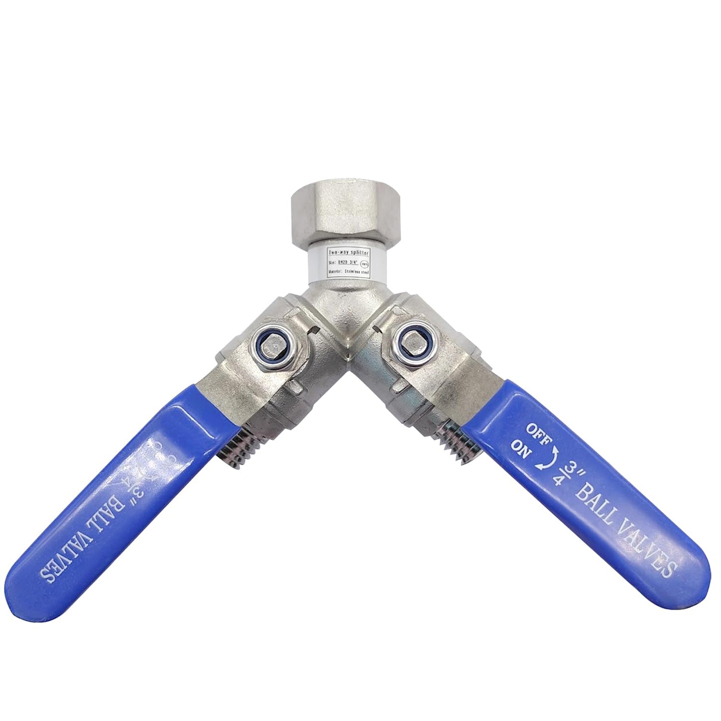 BesNPT Garden Hose Splitter 2 Way Heavy Duty Valve, 304 Stainless Steel 3/4" GHT Thread Full Flow Y Valve with Long Handle