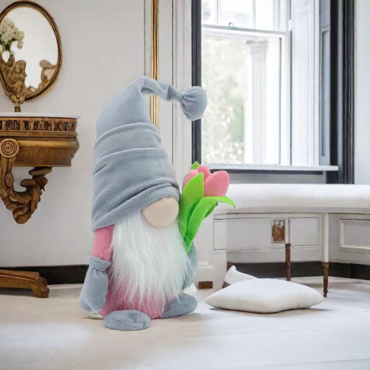 ALYRMEI Gnome Plush Decorations Gift, 15 inch Gnome Decorations for Home,Spring Gnomes Plush for Tiered Tray Decor, Swedish Gnomes Mother's Day Decoration Home Tabletop Elf Doll,Grey