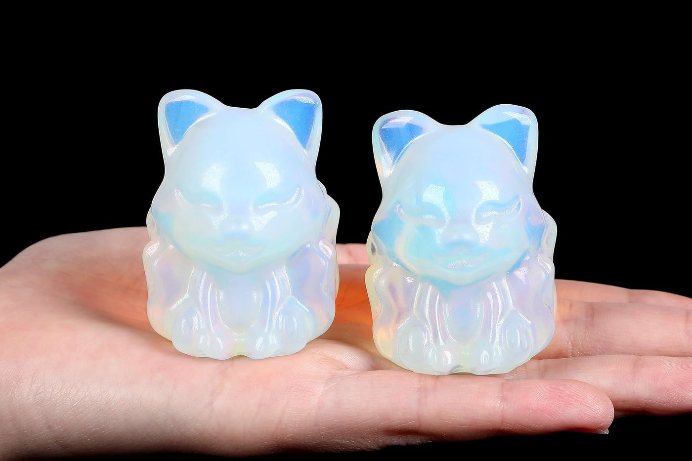 LAIDANLA 2" Opal Fox Figurine Healing Crystals Fox Statue Hand Carved Natural Gemstone Polished Reiki Spiritual Pocket Animal Sculpture Home Office Room Desk Decor