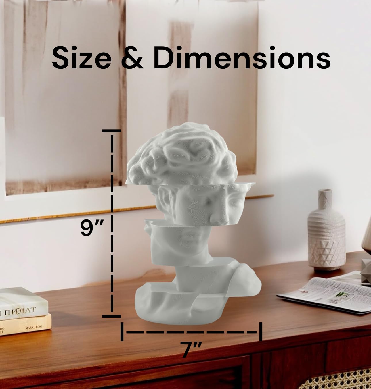 Delta Loom Bookshelf Decor Statue - Abstract Fragmented Bust Sculpture Aesthetic, Modern Greek David Head Art for Living Room, Office, Coffee Table, Desk & Shelf Home Decoration