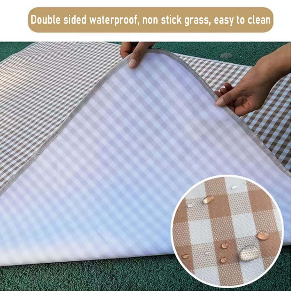 K Y KANGYUN 80x80 in Extra Large Picnic Blanket Outdoor Beach Blankets, Water-Resistant Foldable Sandproof Blankets Cute Picnic Mat for Beach, Camping Grass Lawn Park Mats (Tan Gingham)