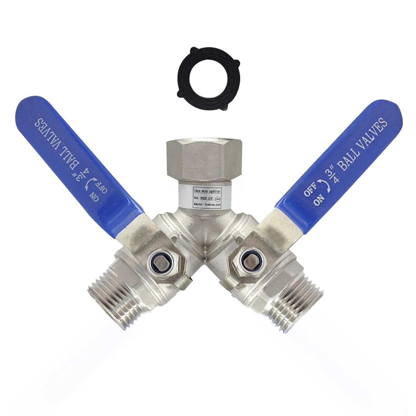BesNPT Garden Hose Splitter 2 Way Heavy Duty Valve, 304 Stainless Steel 3/4" GHT Thread Full Flow Y Valve with Long Handle