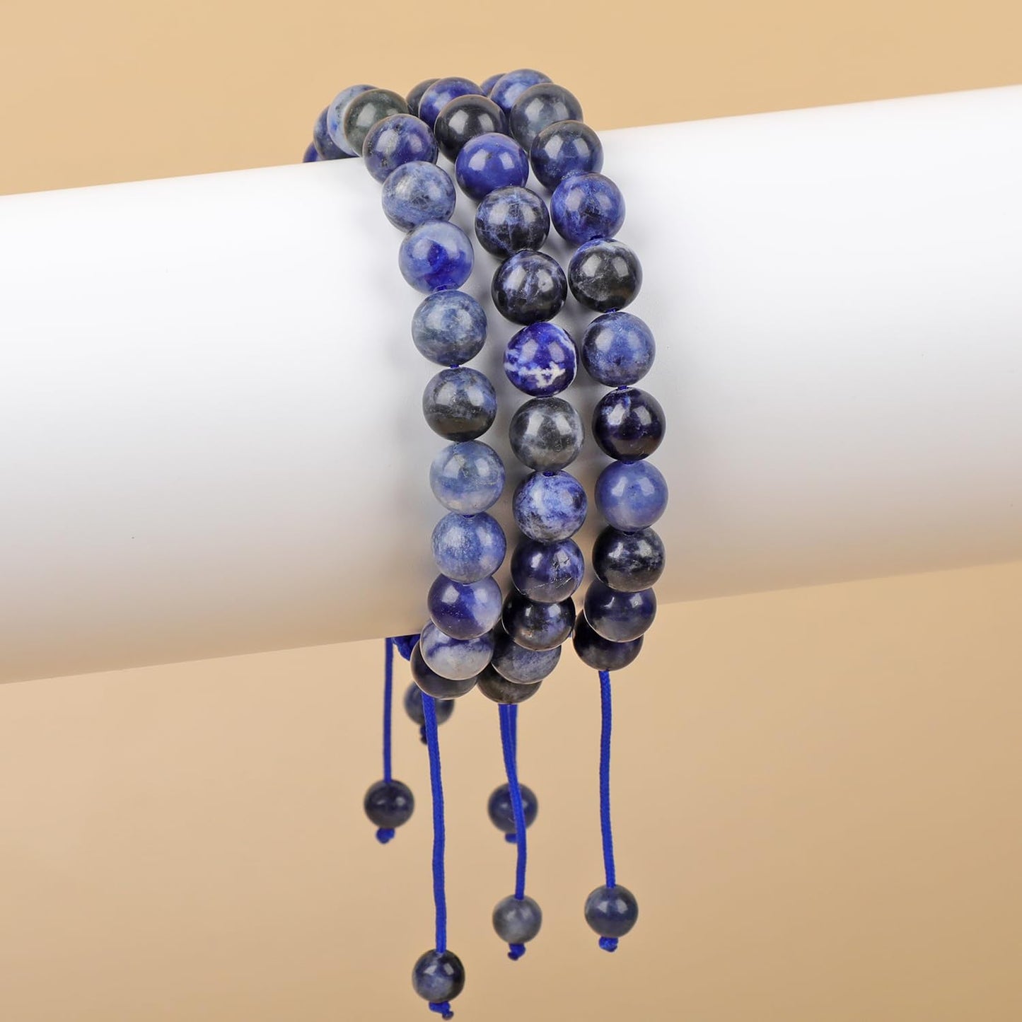 AD Beads Natural 8mm Gemstone Bracelets Healing Power Crystal Macrame Adjustable 7-9 Inch (Sodalite)