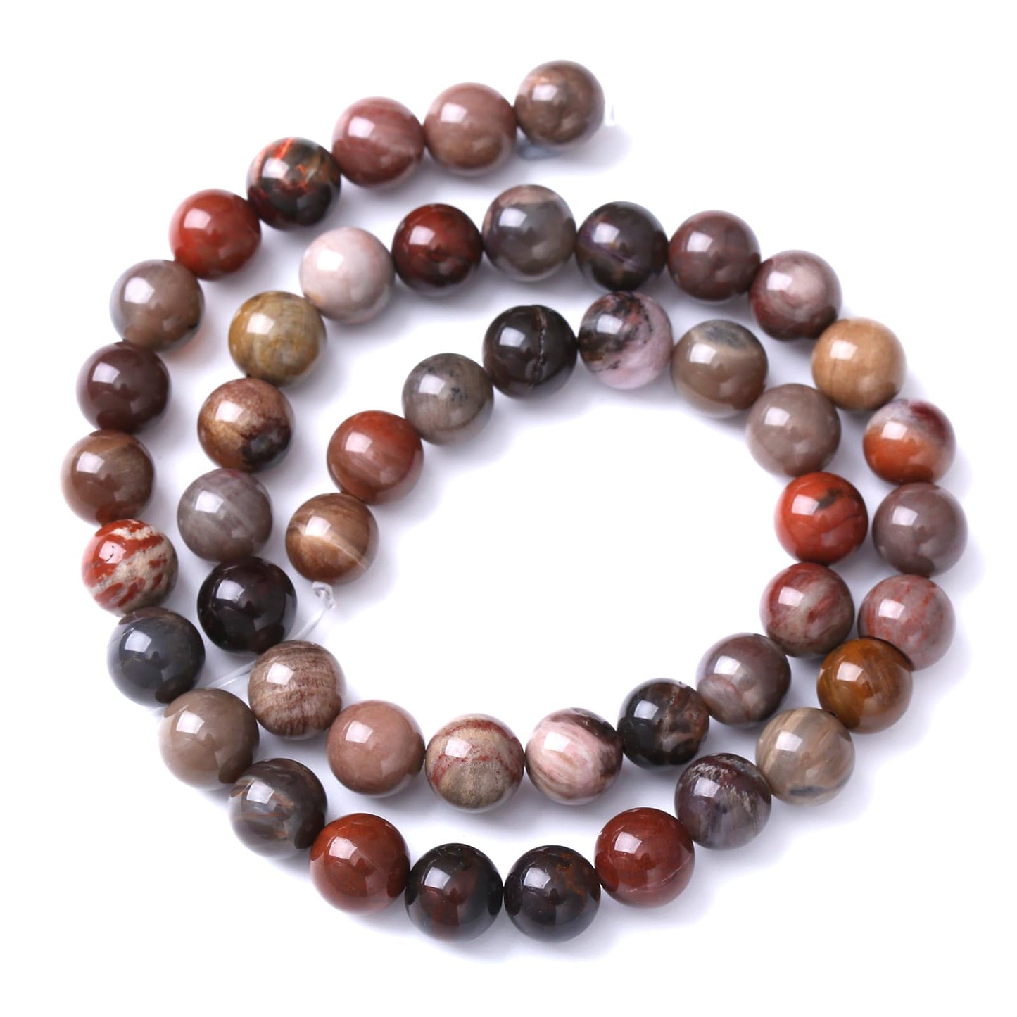 36pcs 10mm Natural Wooden Petrified Jade Agate Gemstone Beads Round Loose Spacer Beads for Jewelry Making DIY Bracelet Necklace 1 Strand 15inch