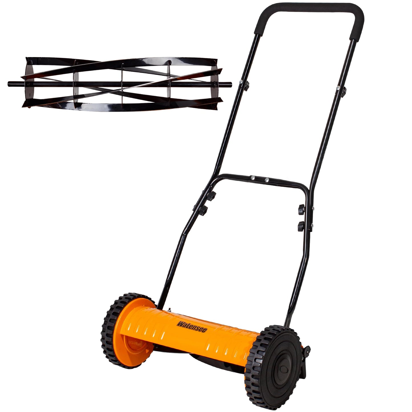 Walensee Push Reel Lawn Mower, 14-Inch 5-Blade Cordless Manual Reel Lawn Mower, Walk-Behind Steel Lawn Mower with 4-Position Cutting Height Adjustment & Sponge Grip