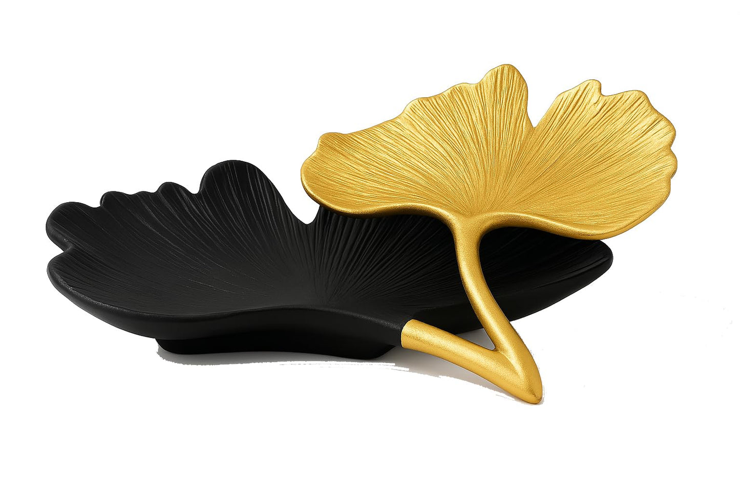 GUTE Large Decorative Black & Gold Ginkgo Leaf Tray for Serving Fruits, Appetizers - 2 Tier Centerpiece Home Decor Elegant Serveware Charchuterie Catch All for Entertaining, Wedding Gifts 11.5x13