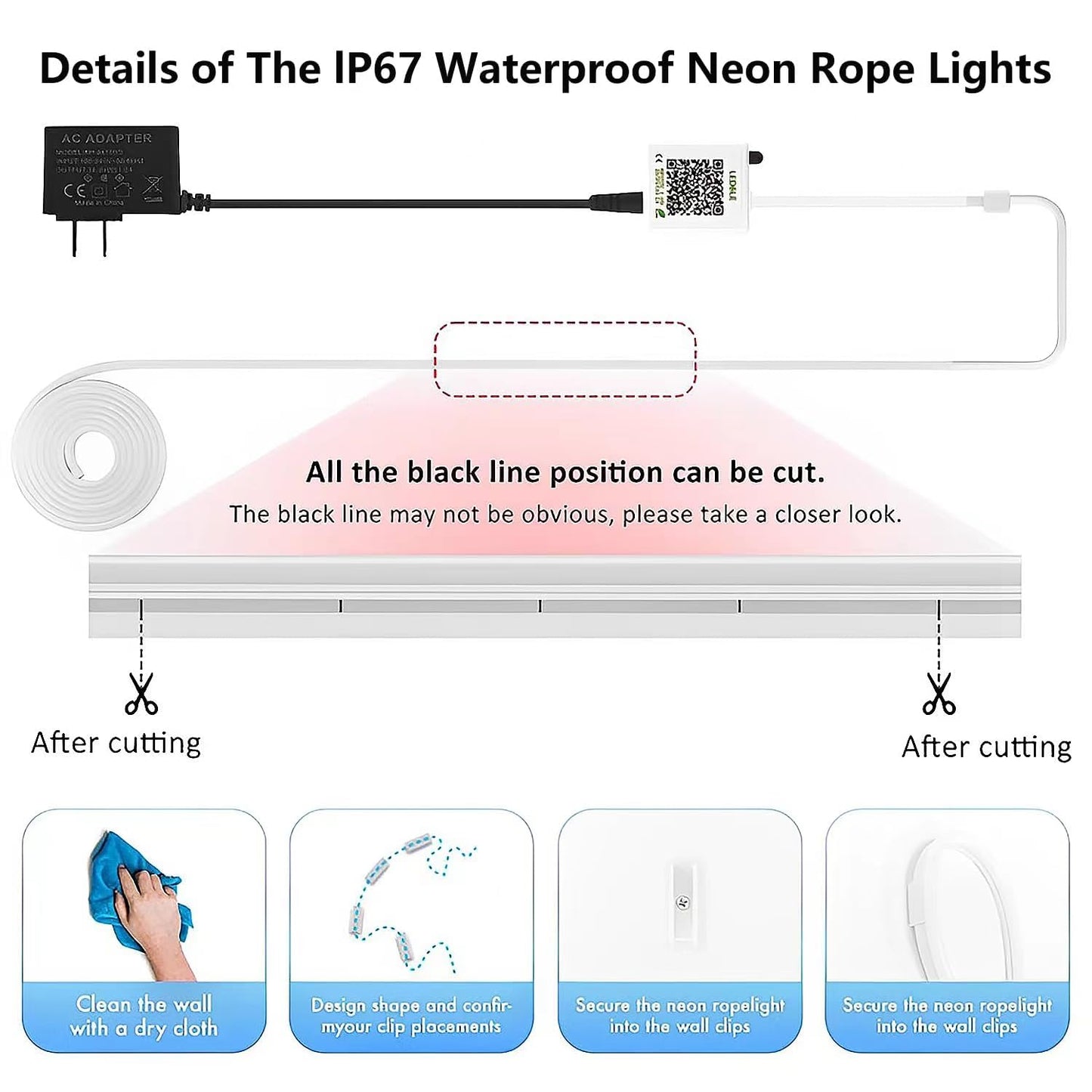 SILFU Neon Rope Lights, 50FT RGB LED Strip Lights, Waterproof IP67 LED Lights for Bedroom, DIY Design, Music Sync, 44 Key Remote Control, Multiple Modes for Bedroom, Holiday Decoration