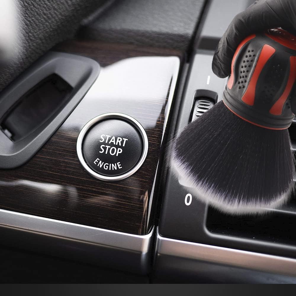 SPTA Ultra Soft Detailing Brush, Car Detail Brush, Orange Handle XL Synthetic Brush - Ultra Soft Bristles, Comes with Storage Rack, Covers Large Area Inside or Outside Vehicles