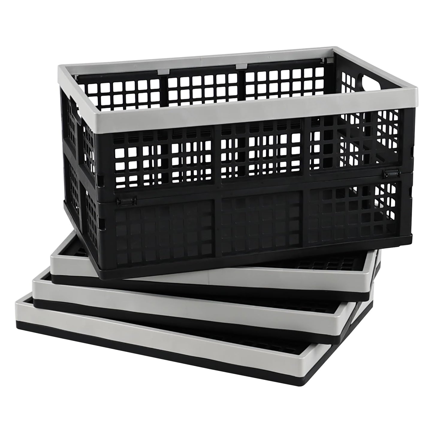 Xyskin 4-Pack 42 L Plastic Rectangular Collapsible Crates, Folding Crates Storage, Black