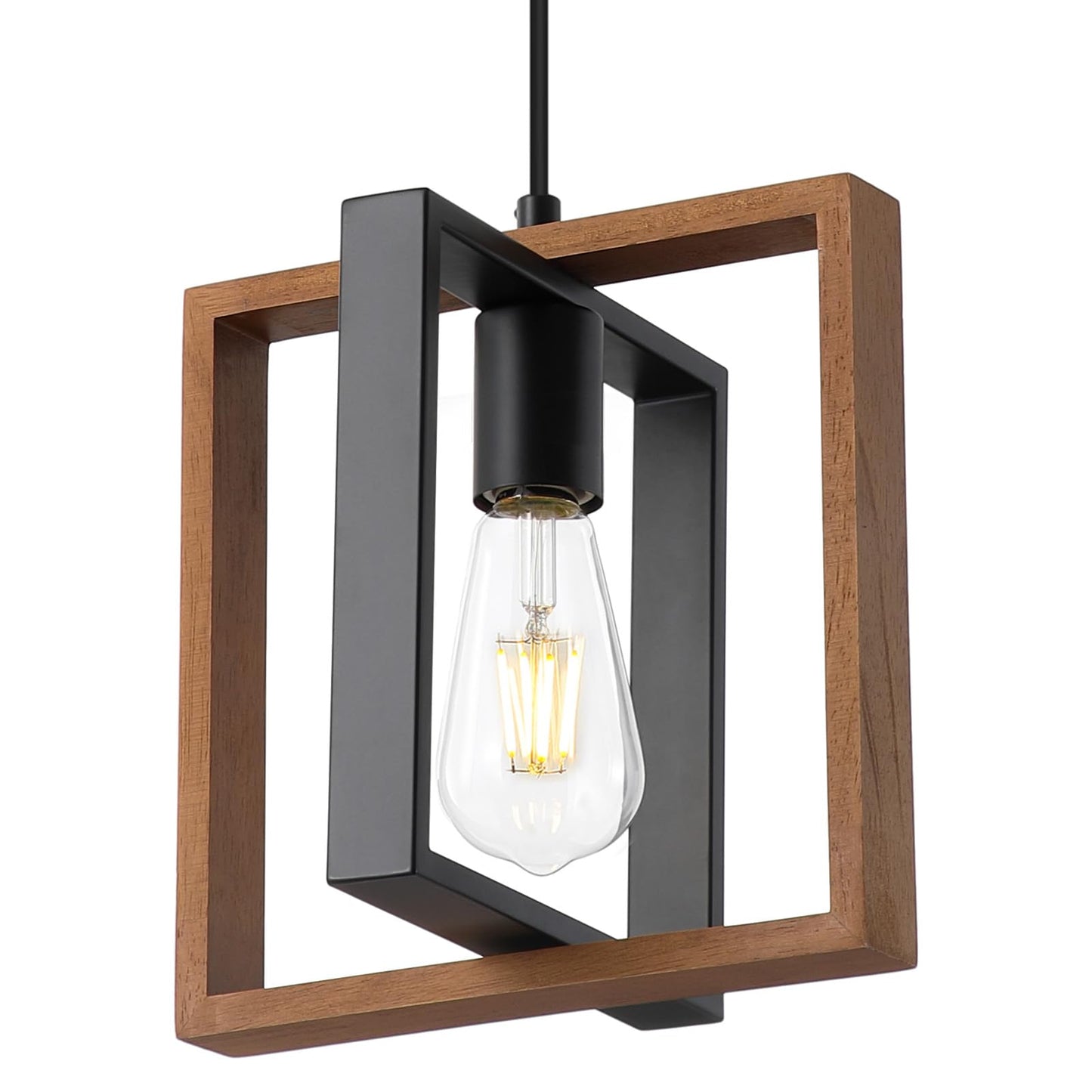 9MMML Industrial Small Pendant Lighting, Farmhouse Kitchen Island Hanging Lamp with Cord, Wood+Metal,1 Light E26 Fixture for Dining Room Bedroom Hallway Entryway,9.5 inch