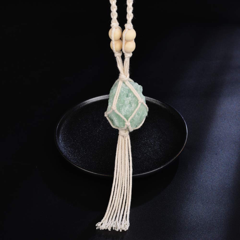 VNVETYTO Natural Green Fluorite Meditation Healing Crystals Feng Shui Hanging Ornament for Car, Window, Home Decor