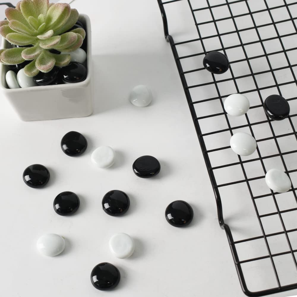 LUEYAO 1LB Flat Marbles Glass Gems Beads for Aquarium Succulent Garden Decoration Craft Project Fish Tank 90pcs Black White