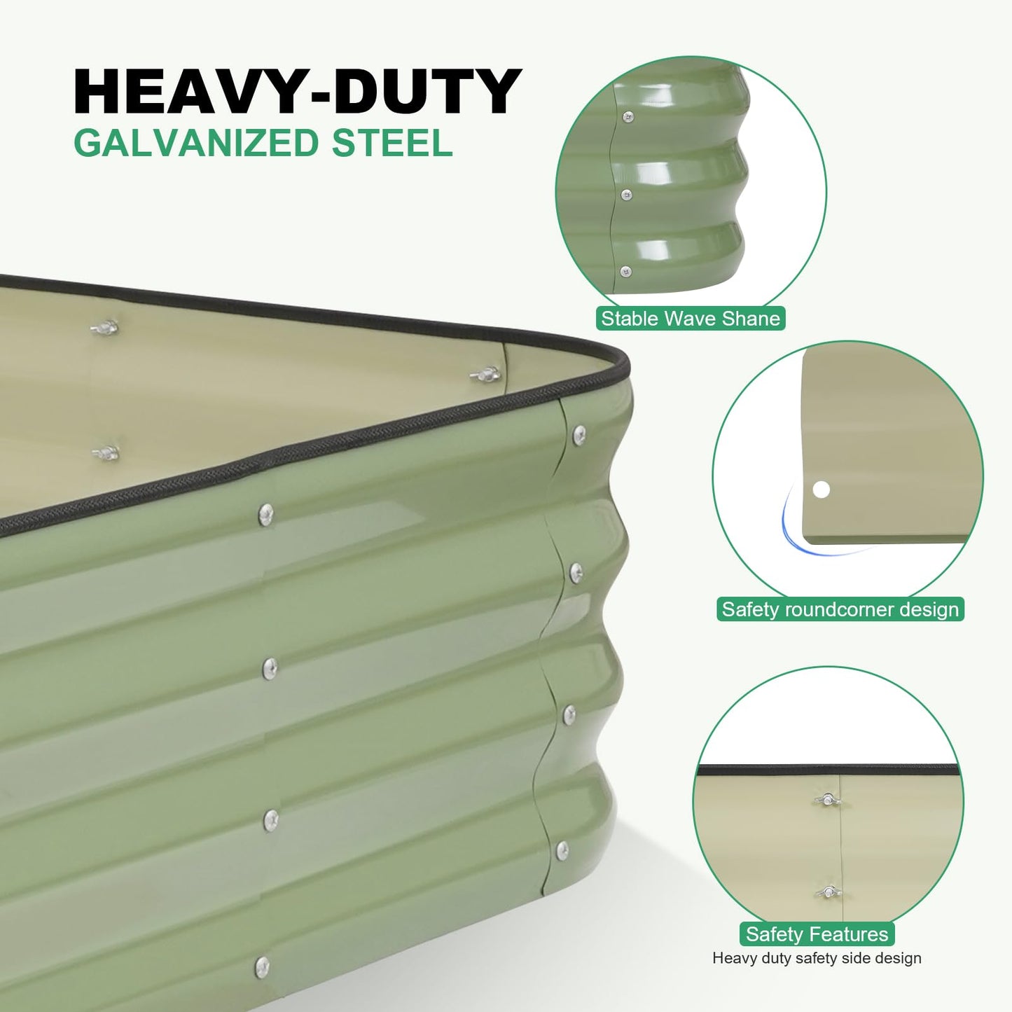 1MORE Raised Garden Bed -5X3X1 Galvanized Planter Box for Outdoor Gardening,4 in 1 Modular Raised Bed Kit with Protective Tape, Gloves for Herb,Ideal for Vegetables and Plants.Green-1Pack