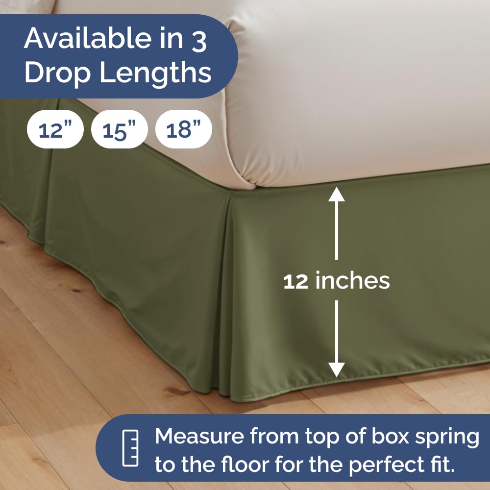 Pleated Bed Skirt Queen Size - 3 Sided Pleated Bed Skirt Queen - Ultra-Soft, Easy Fit with 12 Inch Tailored Drop - Hotel Quality, Wrinkle & Fade Resistant - For Women, Men, Kids and Teens - Sage Green