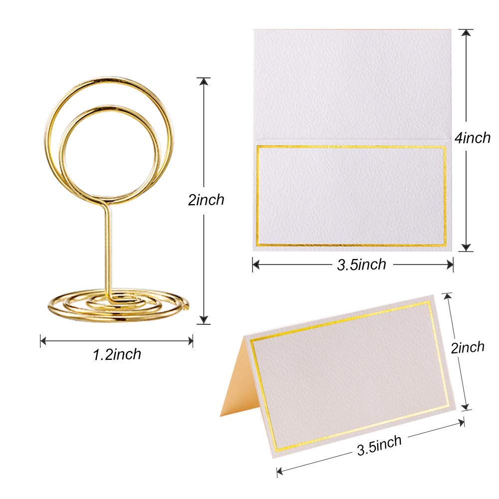 Toncoo 24 Pcs Premium Mini Table Number Holders and 24 Pcs Place Cards with Gold Foil Border, Place Card Holder, Table Sign Stand, Photo Picture holders for Centerpieces, Wedding, Party, Birthday