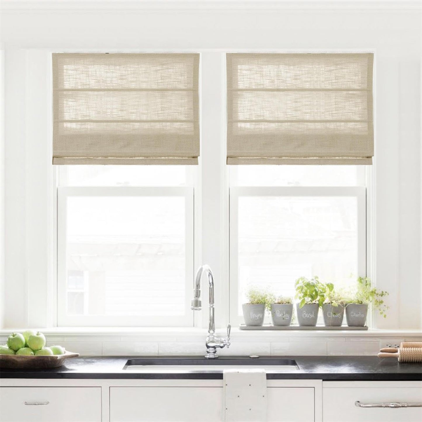 DotheDrape Linen Roman Shades for Windows Custom Cordless Blinds for Indoor Windows, French Doors, Bedroom, Living Room, Bathroom, Light Khahi