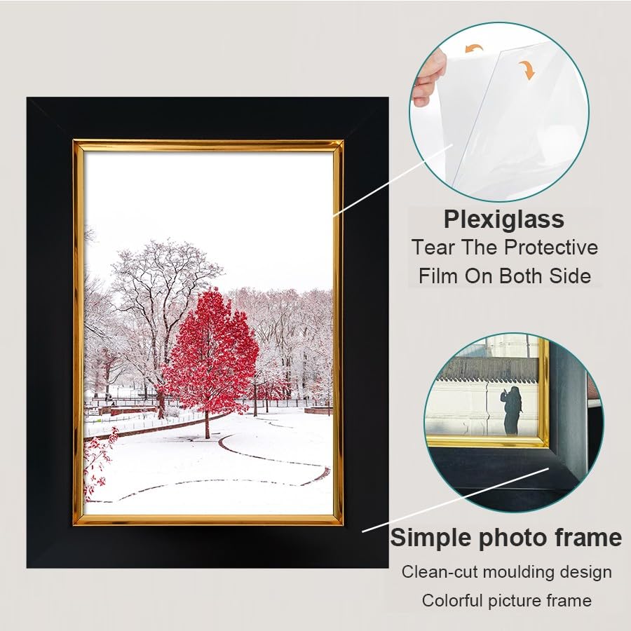 Modern Decorative Photo Frame for Desk and Wall, Graceful Picture Frame for Family Photos, Stylish Customizable Frame for Home or Office Display(Black 3.5x5in)