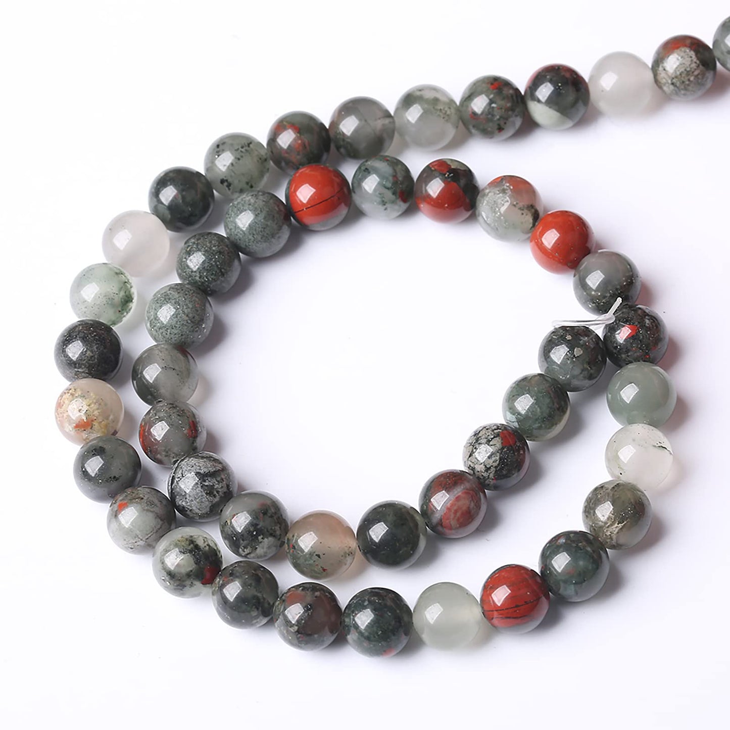 8mm 45pcs Natural African Bloodstone Beads Round Loose Gemstone Energy Healing Power Stone Beads for Jewelry Making DIY Bracelet 15 Inch