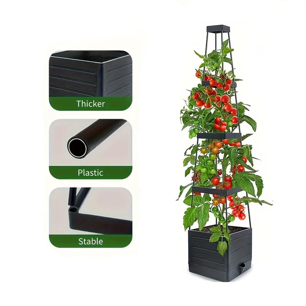 Qhinaster Raised Garden Bed Planter Box with Trellis 57" Self-Watering Tomato Cage Planters for for Climbing Vegetable and Plants, Raised Tomato Planter Boxes (1 pcs)