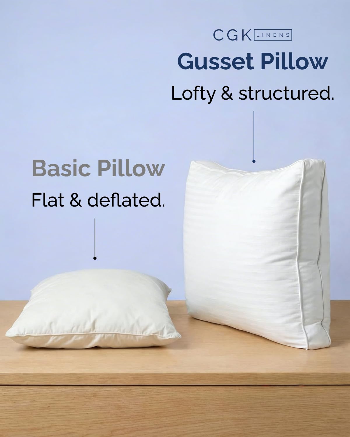 Bed Pillows for Sleeping Standard Size - Set of 2, Soft & Fluffy with Down Alternative Filling - Hotel Luxury Quality, Gusseted Pillow for Back, Stomach & Side Sleepers - Comfy & Breathable - White