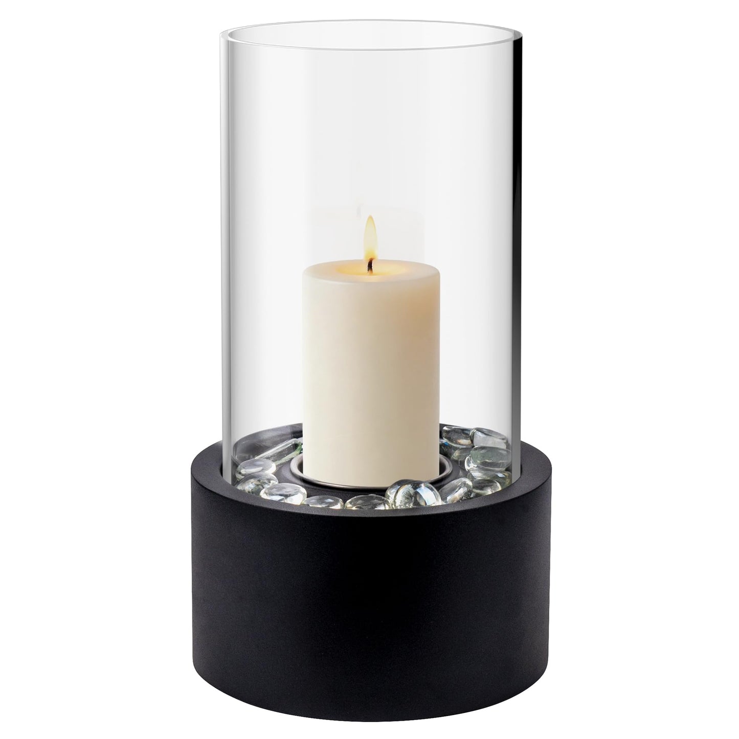 Rixordd Black Hurricane Candle Holder with Round Metal Tray – Clear Glass Cylinder Pillar Candle Holder Lantern, Decorative Table Centerpiece for Home Decor, Wedding, Christmas