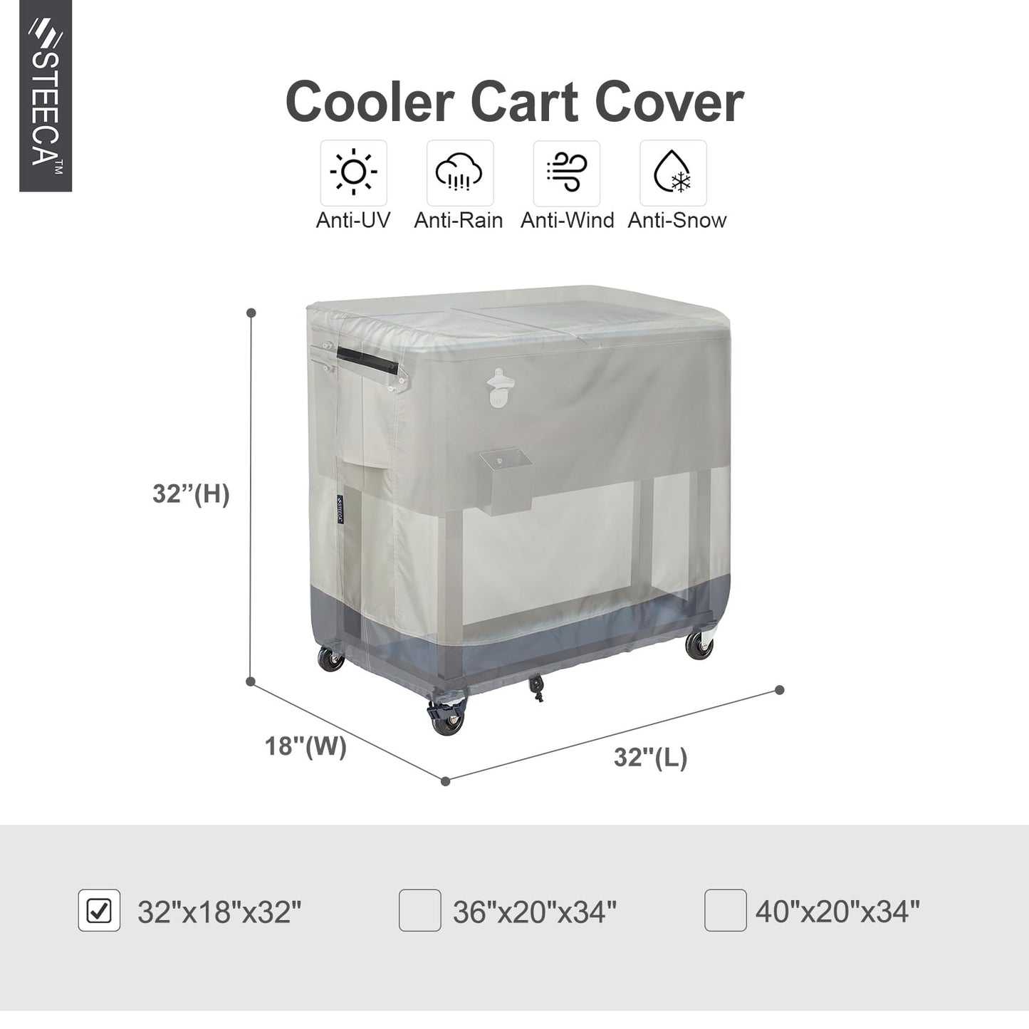 STEECA Waterproof Cooler Cart Cover Fits 65-80 Quart Patio Party Ice Chest Rolling Cooler, 32L x 18W x 32H inch