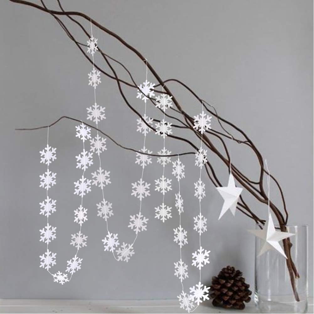 Cheerland Clearance Winter Wonderland Decorations White Snowflake Garland Hanging Paper Snowflakes Decor Snow Flake Streamer for Birthday Holiday Baby Shower Office Classroom January Party Supplies