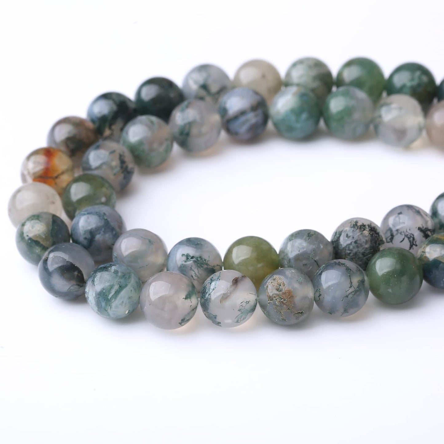 45PCS 8MM Natural Moss Agate Stone Beads Energy Healing Beads for DIY Jewelry Bracelet Necklace Making for Jewelry Making15Inch