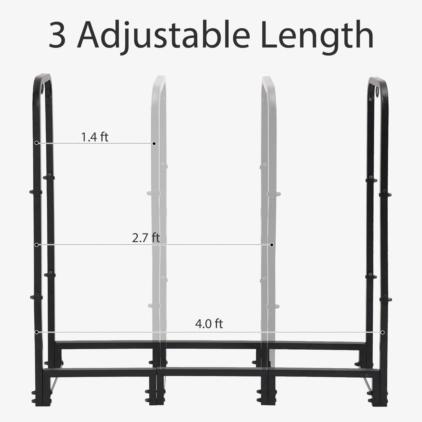 NEOCOZY 4FT Firewood Rack Outdoor with Cover, Heavy Duty Wood Holder with Log Carrier, Adjustable & Waterproof Log Holder Wood Storage Stand for Fireplace Patio Outdoor, Black