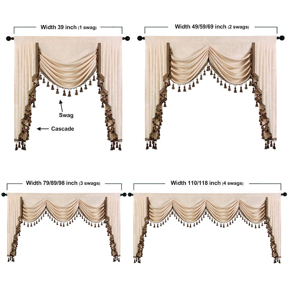 ELKCA Beige Chenille Window Curtains Valance for Living Room Waterfall Valance for Bedroom,Rod Pocket (W39 Inch, 1 Panel)