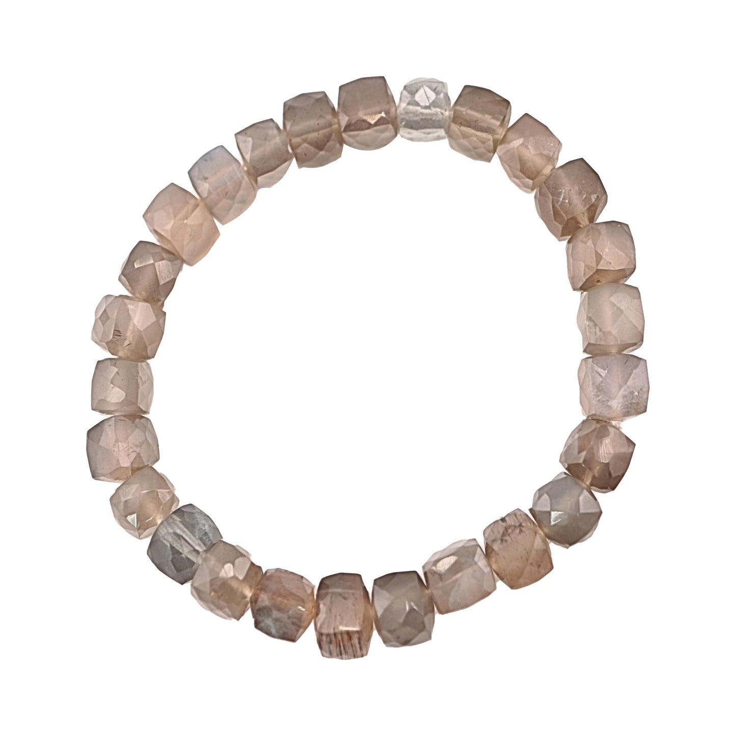Grey Moonstone Bracelet for Women - Grey Moonstone Crystals and Healing Stones womens Bracelet - Cube Shape Beaded Bracelets - Stretchy Bracelets for Chakra Protection, Meditation and Healing