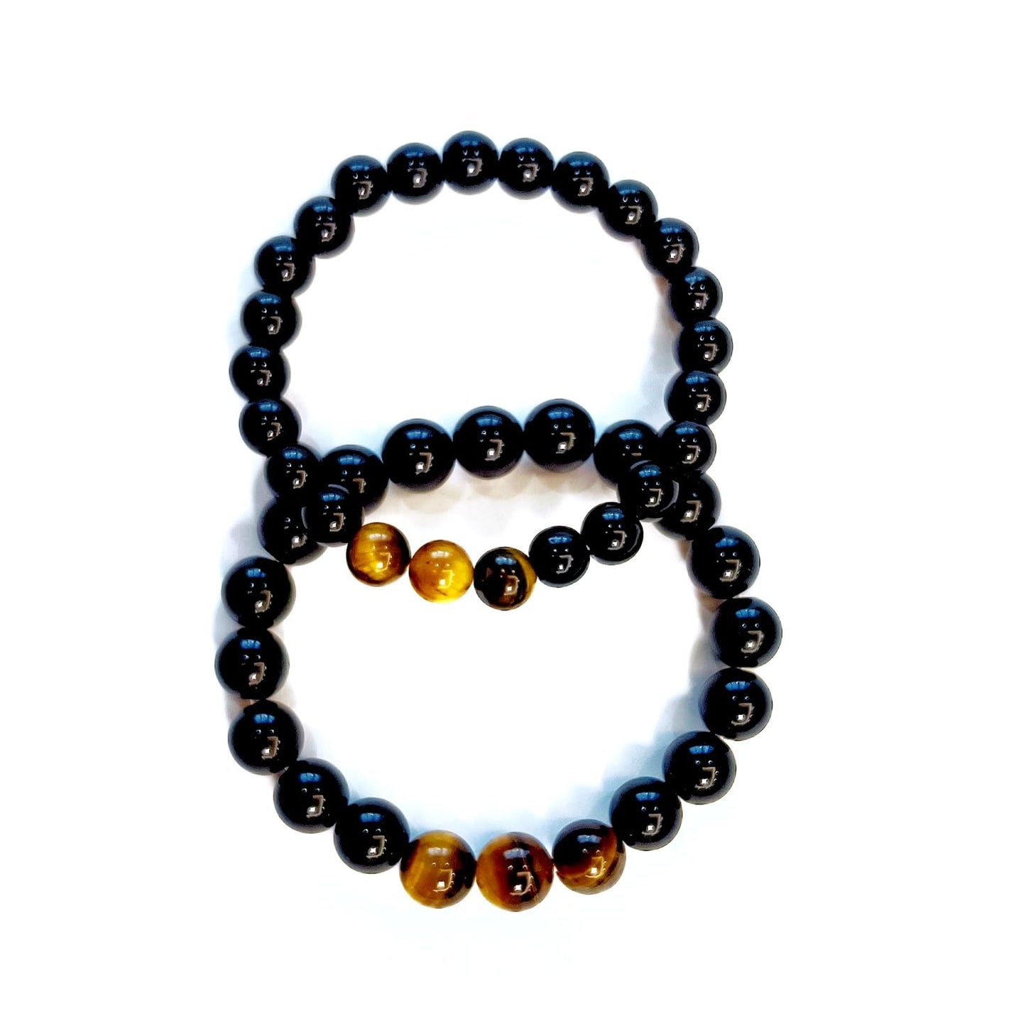 WEFRIN Triple Protection Bracelet for Bring Luck and Prosperity Hematite Black Obsidian Tiger Eye Stone Bracelets for Men Women, Beaded Buddha Healing Rope Uni Bracelet (2pcs) (J)