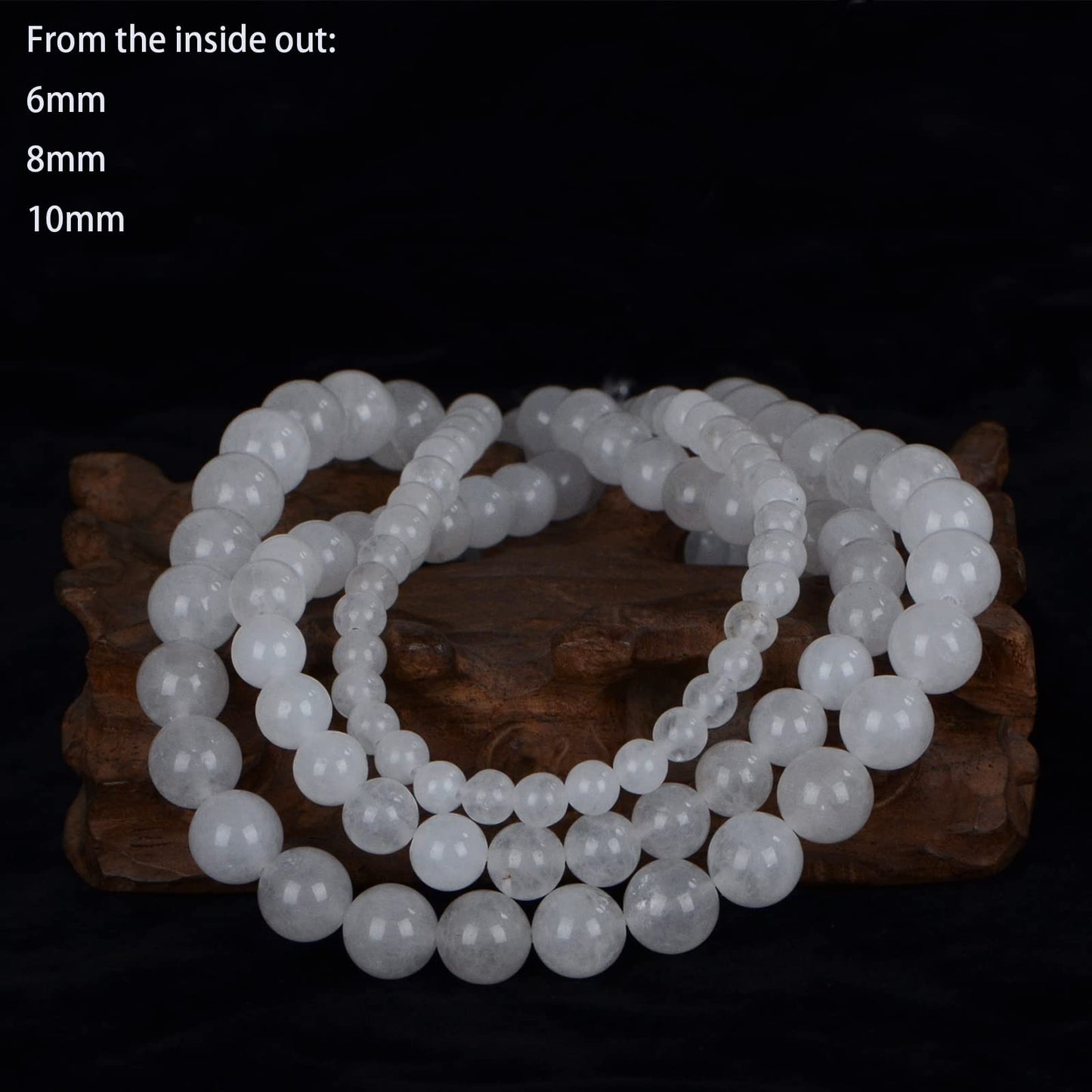 ICAI Beads（White Jade） Natural Stone Gemstone Round Loose Beads Crystal Energy Stone Healing Power for Jewelry Making DIY,1 Strand 35-37pcs（10mm）