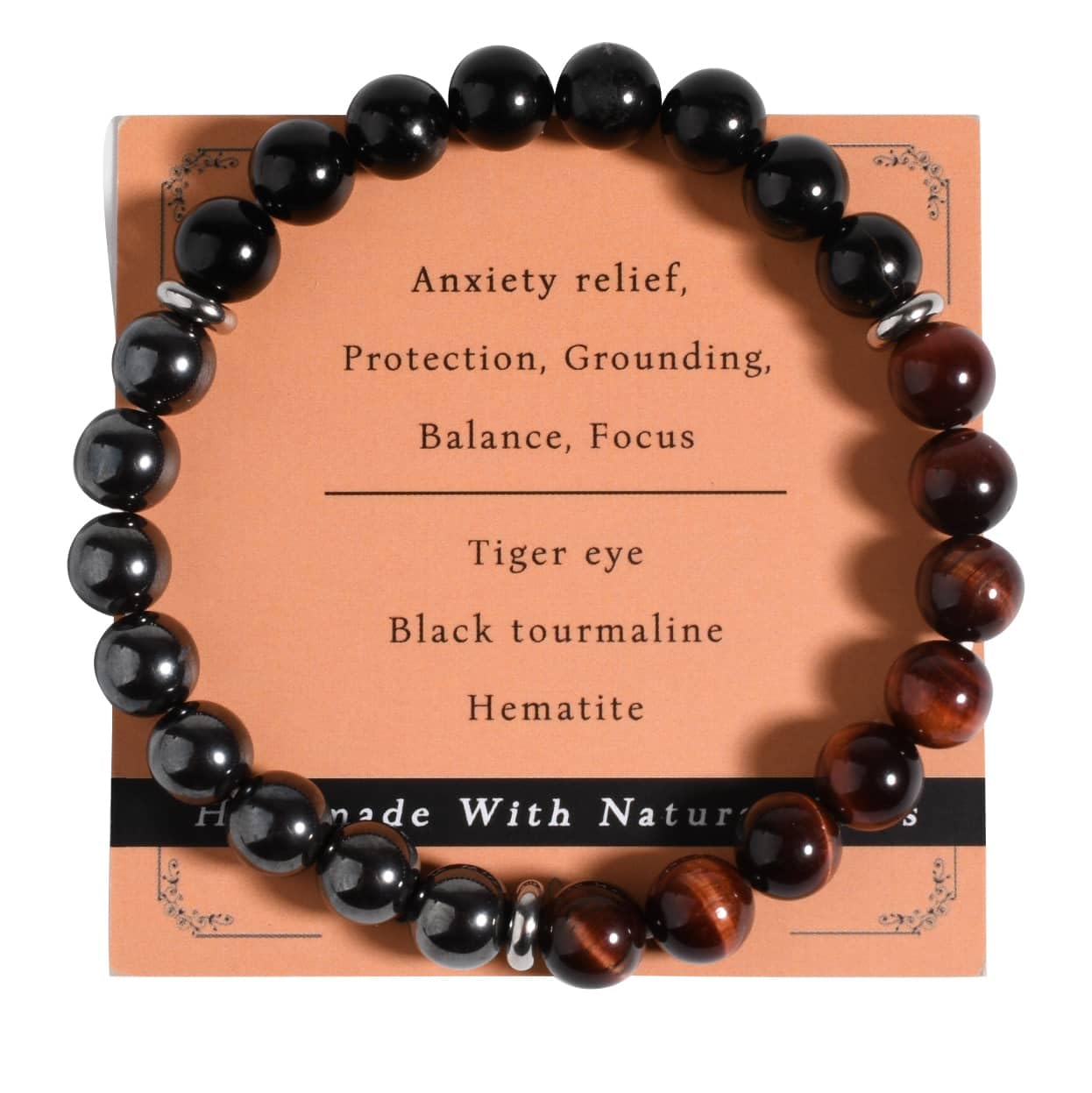 Gracayfr Tiger Eye Black Tourmaline Bracelet Anxiety Relief Healing Crystal Spiritual Natural Stone Beaded Empath Protection Gemstone Stretch Hematite Red