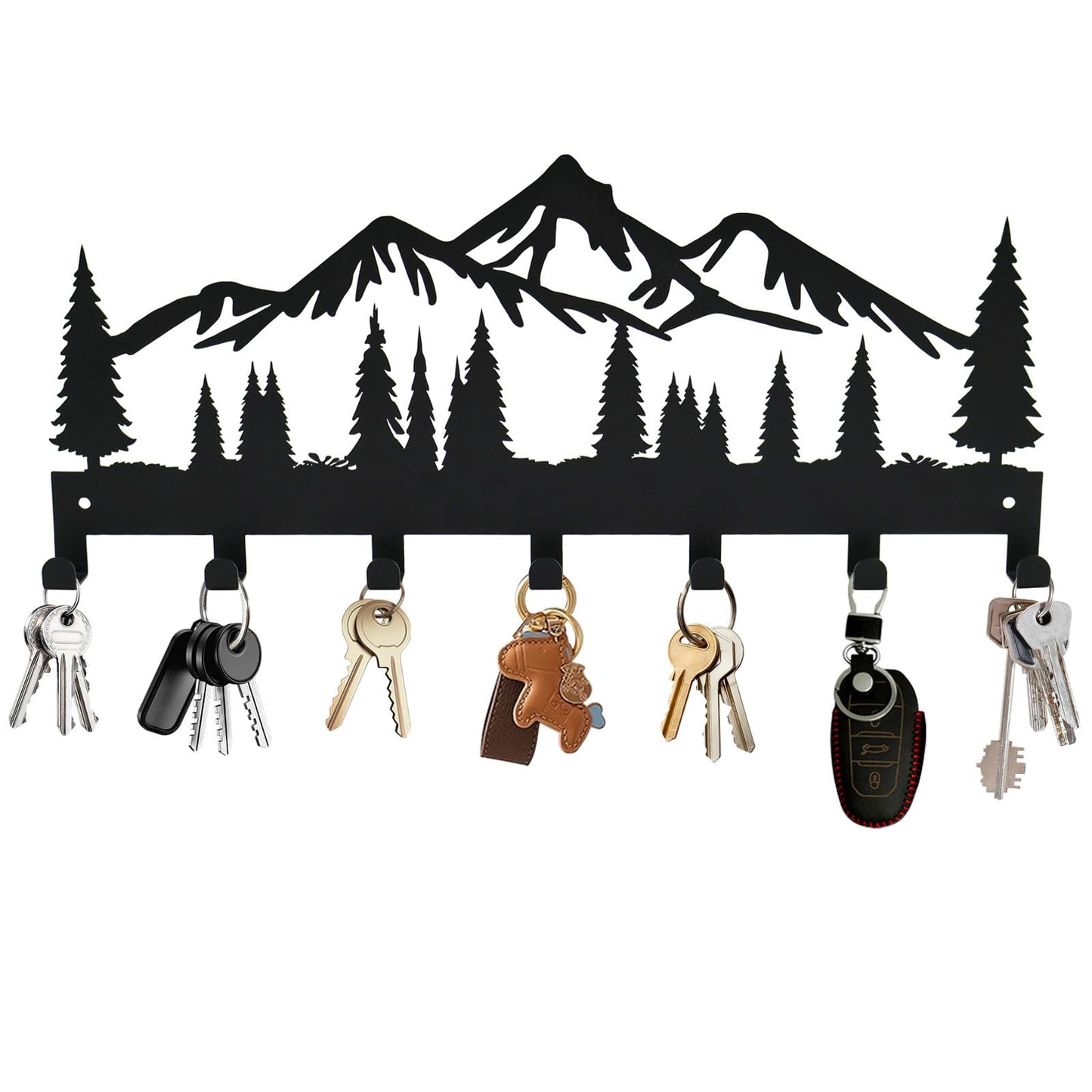 Key Holder for Wall, Metal Wall Hooks Organizer Rack with 7 Hooks for Keys, Coats, Bags – Decorative Home Decor for Entryway, Hallway, Kitchen, Living Room (12 Inches, Mountain)