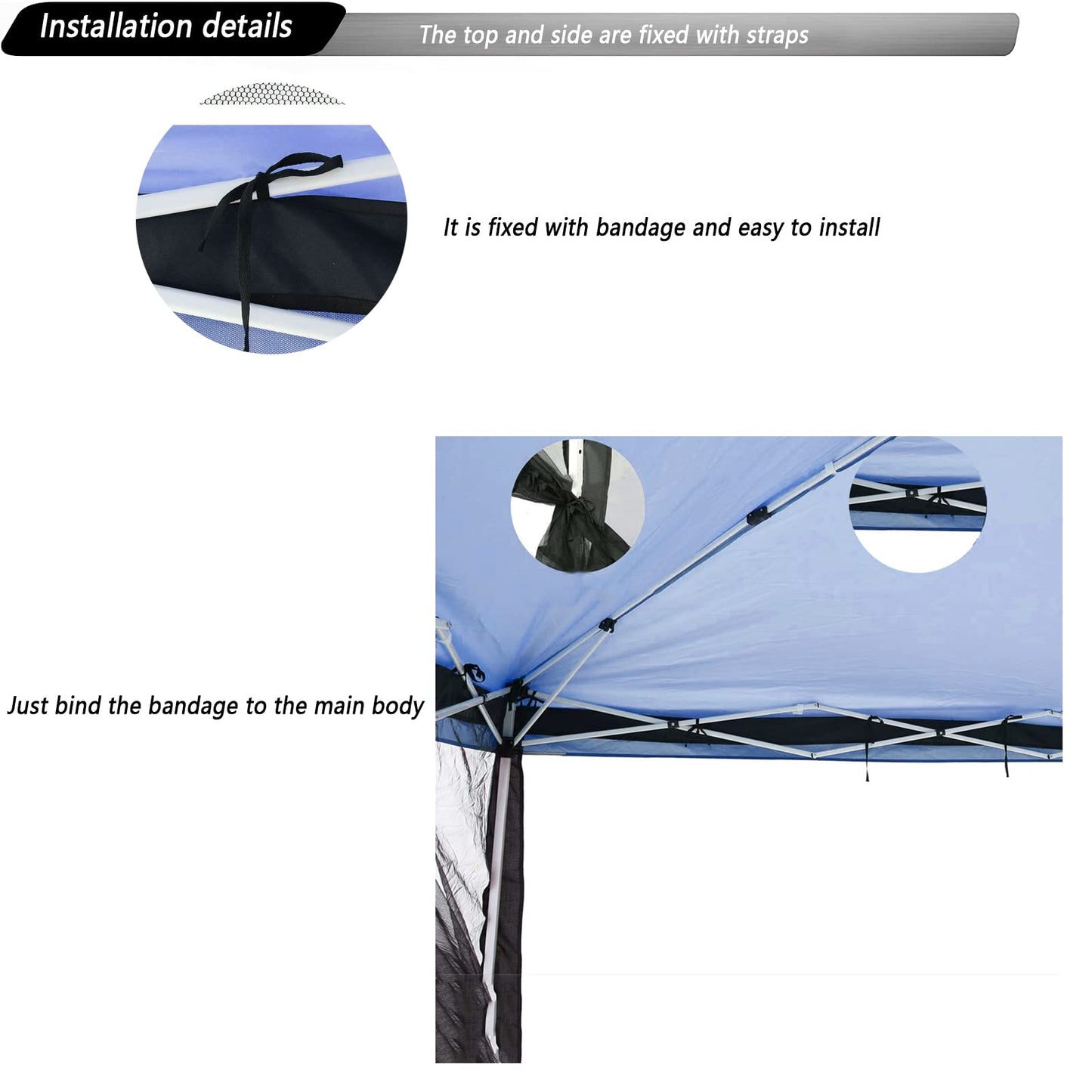 10x10 Mosquito Netting for Patio Canopy Tent/Pop Up Canopy Tent,Double Door Side Screen Easy Installation Black（Only Mosquito Net No Frame） (Embedded 10x10)