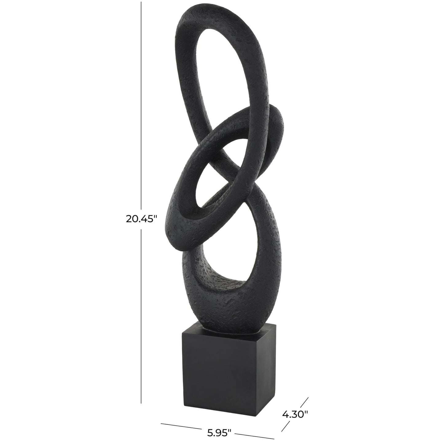 Deco 79 Polystone Abstract Decorative Sculpture Intertwined Loop Home Decor Statue with Block Base, Accent Figurine 6" x 4" x 20", Black