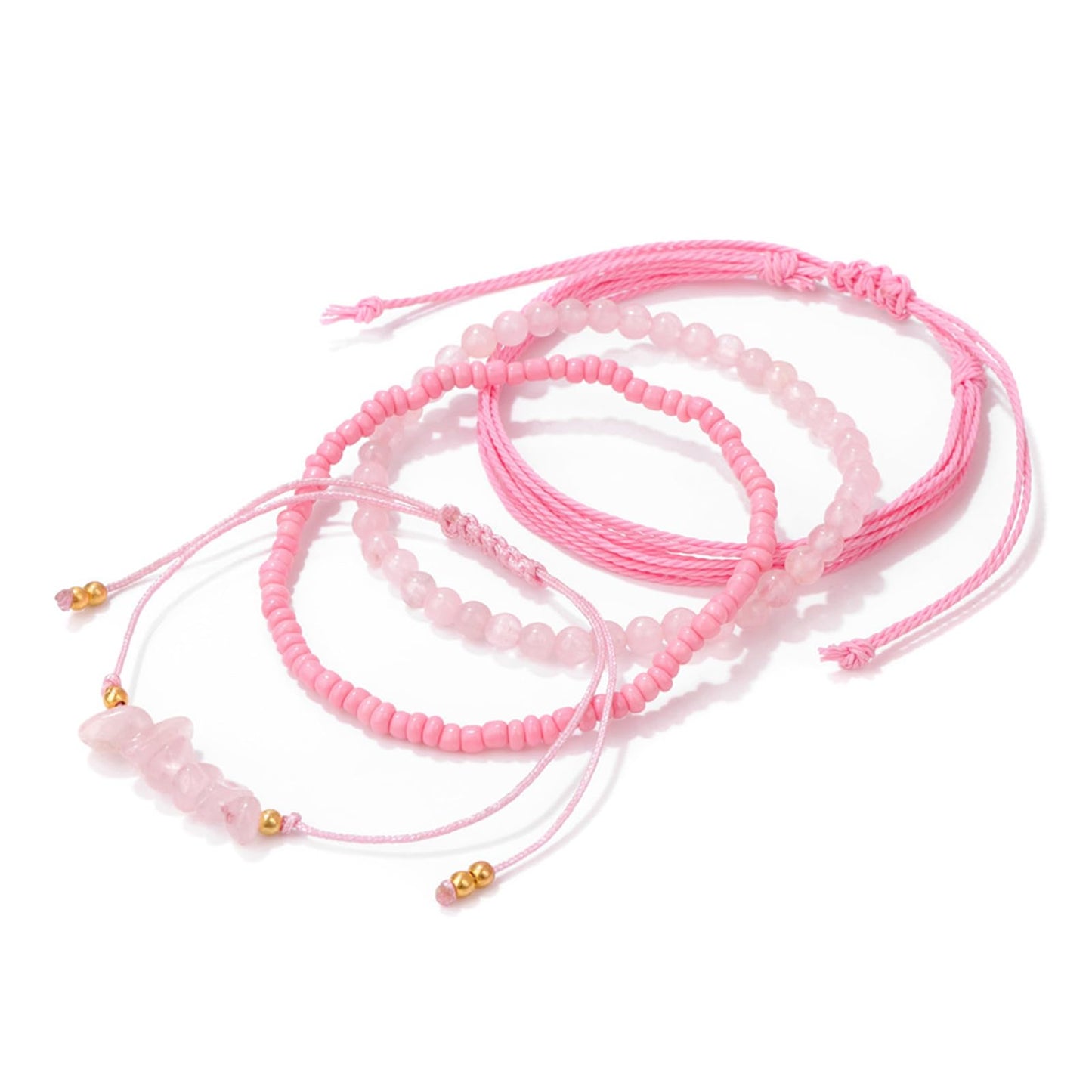 MORIANCE 4Pcs Rose Quartz Bracelet for Women Rose Quartz Crystal Boho Bracelet Rose Quartz Jewelry Handmade Pink Natural Stone Beaded Bracelets Pink Jewelry for Women