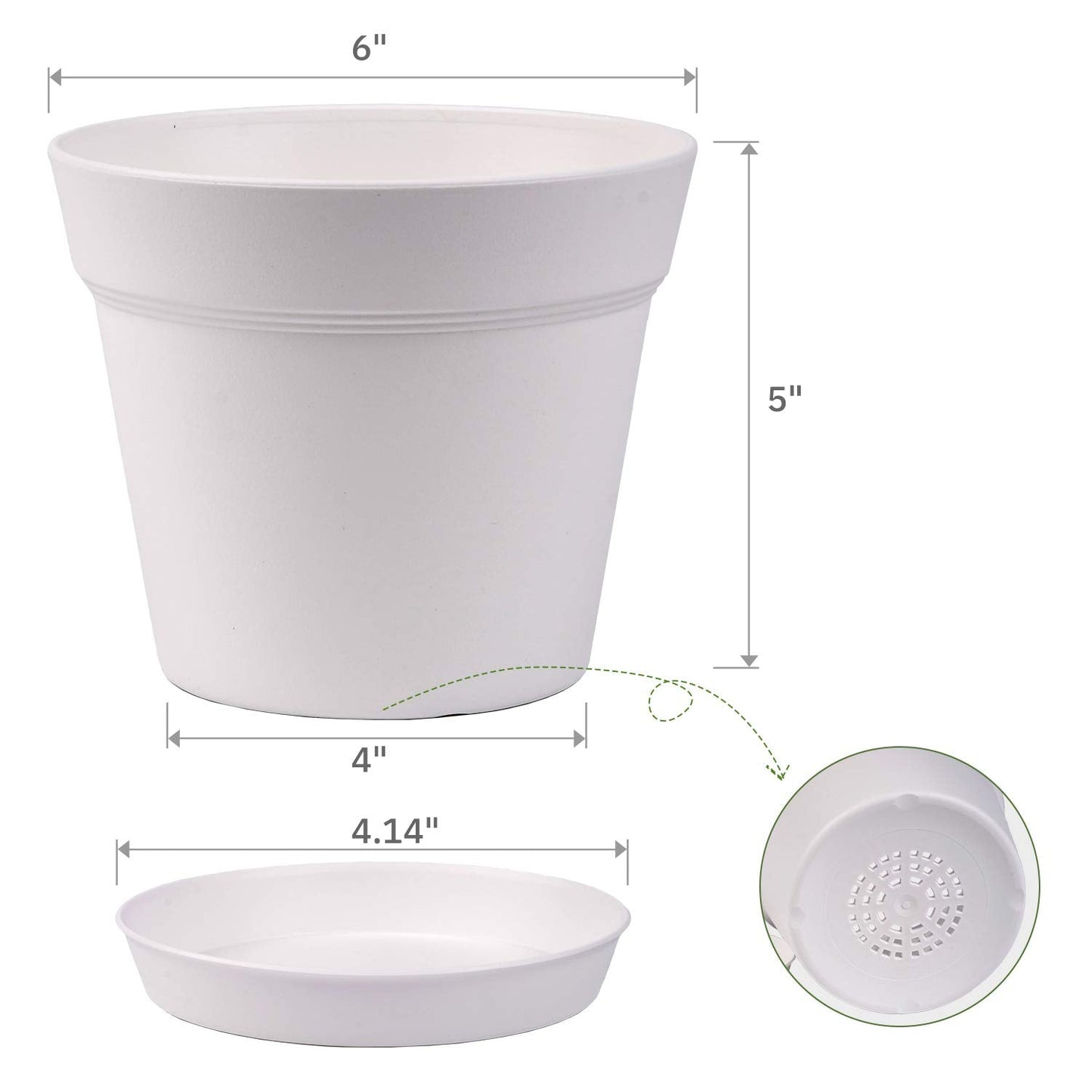 homenote Pots for Plants, 15 Pack 6 Inch Plastic Planters with Multiple Drainage Holes and Trays,Plant Pots for All Home Garden Flowers Succulents (White)