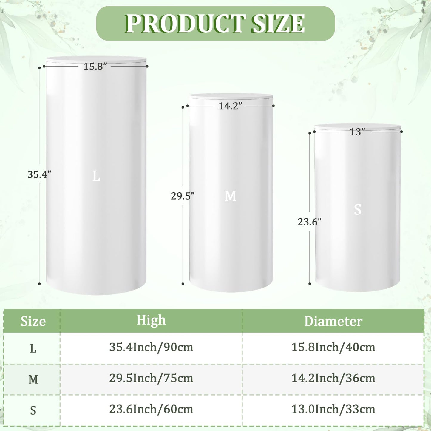 Baotree White Cylinder Pedestal Stands for Party- 3 Pieces , Large White Cake Stand, Pedestal Display Plinth Pillars for Wedding Ceremony Birthday Party Art Decor--35.4''(L),29.5''(M),23.6''(S)